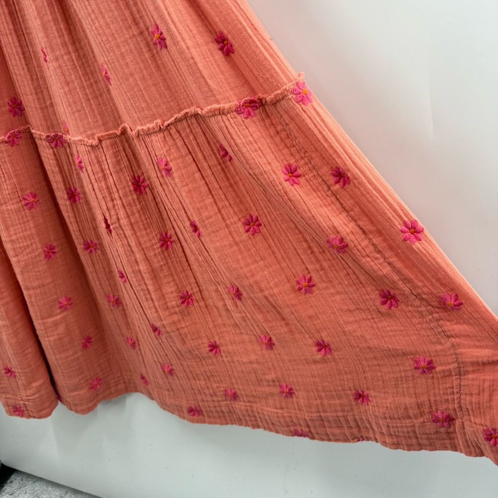 Free People Dahlia Embroidered Boho Flowy Maxi Dress in Melon Combo Size Medium - Picture 7 of 15